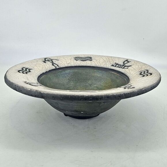 Studio Art Pottery Raku Bowl Signed Christopher Matti Hawaii Turtle Waves - Picture 1 of 4
